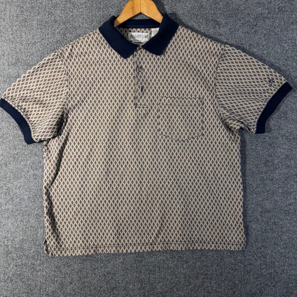 Grand Slam Penguin Shirt Mens Large Vintage Mercerized Diamond Print Golf Polo